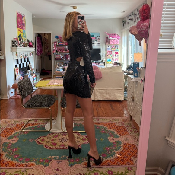 STAUD BLACK DOLCE SEQUIN MINI DRESS SIZE LARGE - Picture 6 of 7